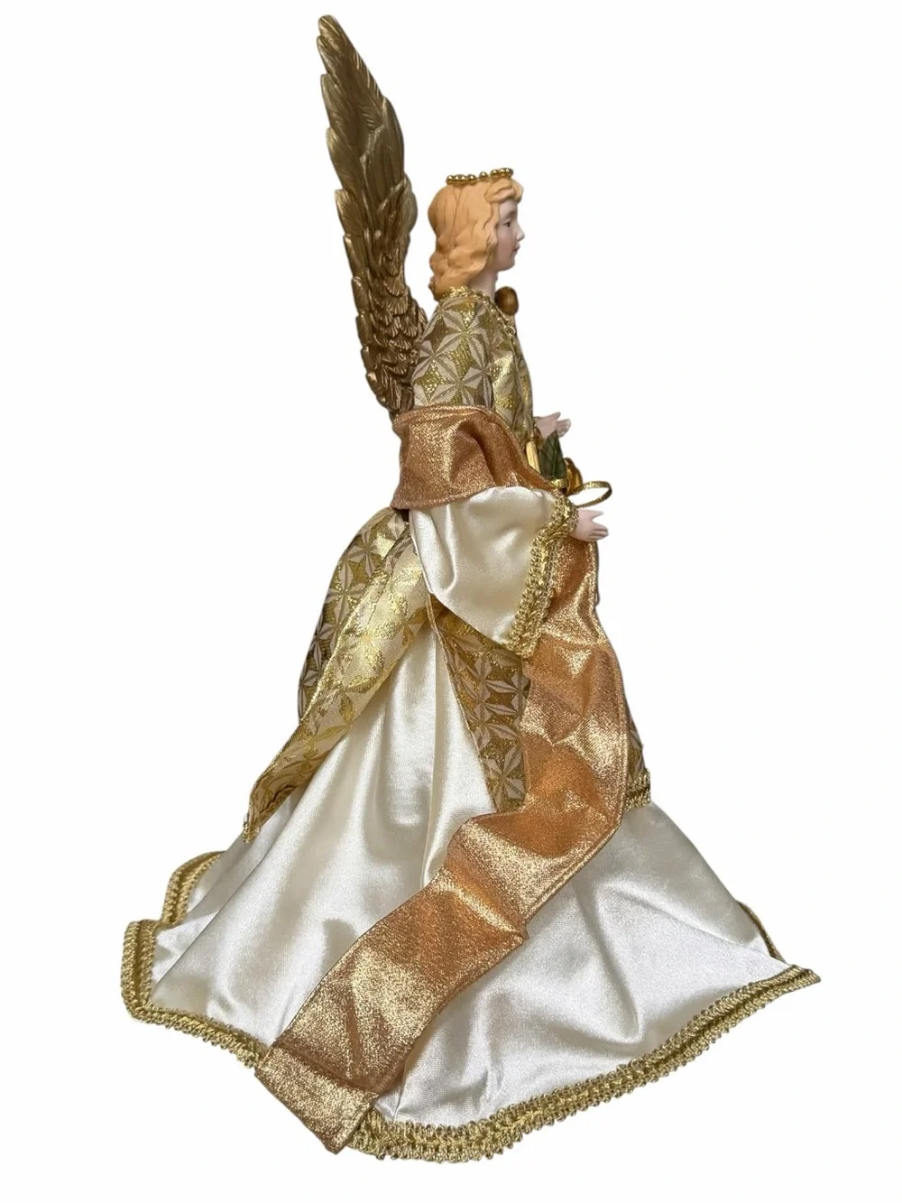 Victorian Gold Large Christmas Angel Tree Topper with Harp 17.5”H